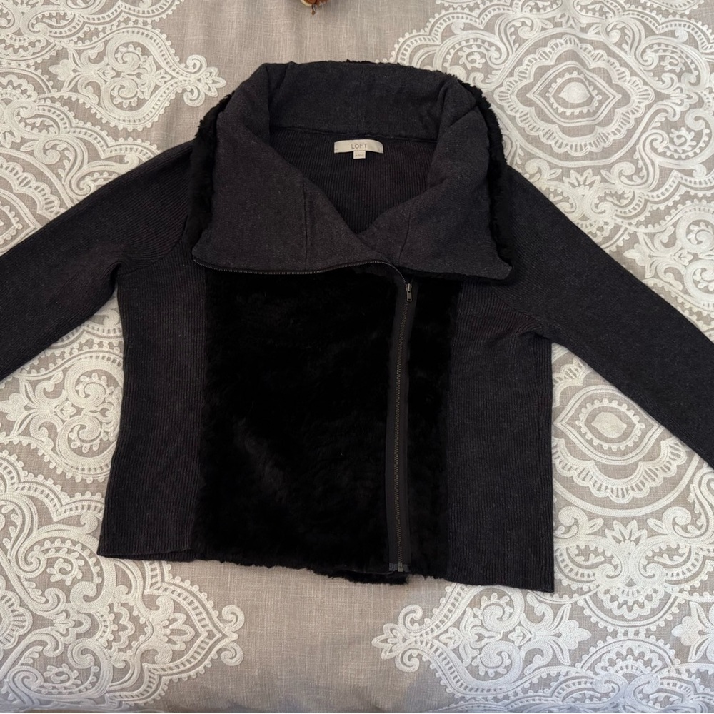 LOFT Charcoal and Black Teddy Jacket
